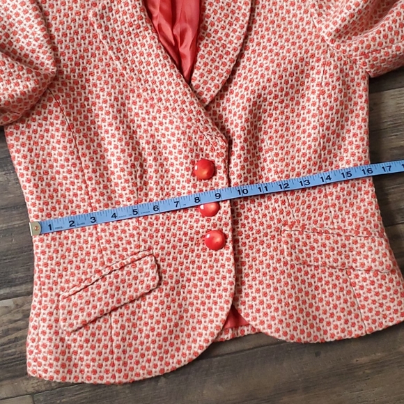 RETRO Style ANTHROPOLOGIE Spring Coral & Cream Tapemeasure Blazer US Size 6 - Picture 8 of 9